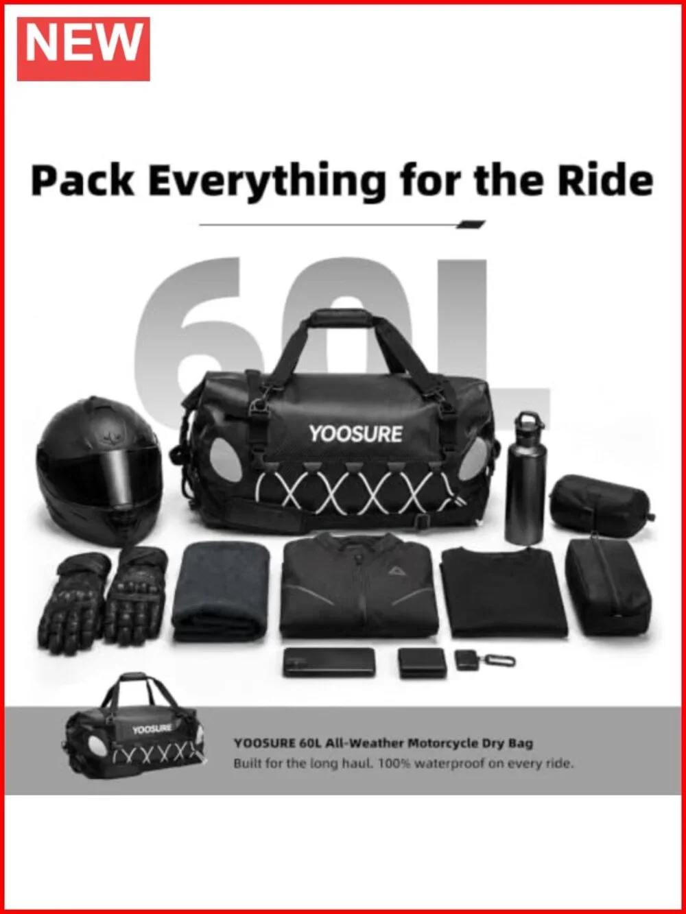 60L Waterproof Dual-Opening Duffel Dry Bag with RollTop & Zippered Access,